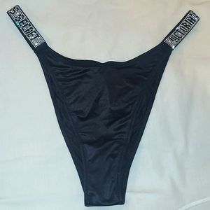 Victoria's Secret VS Bombshell Shine Strap Brazilian Panty Black Size L NWT